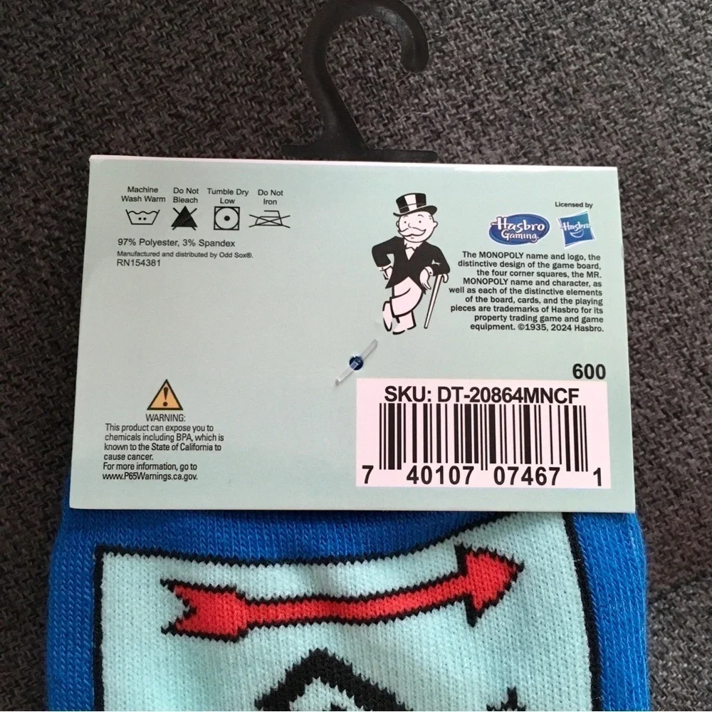 Novelty “Monopoly” Money Game Crew Socks, Blue, Green, Unisex